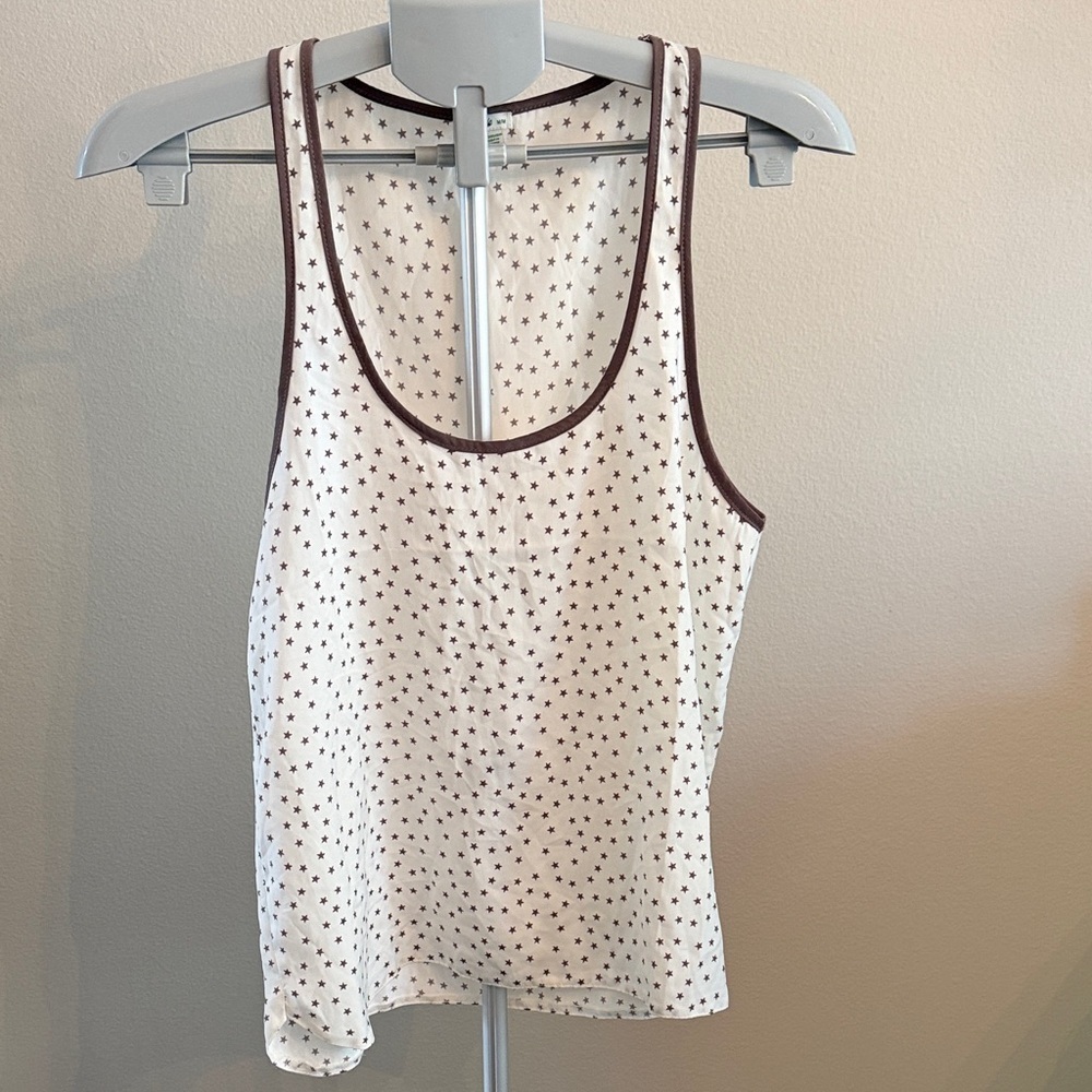 White Tank Top with Taupe Star Pattern